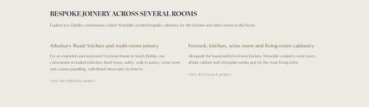 Bespoke joinery across several rooms on Woodale Designs