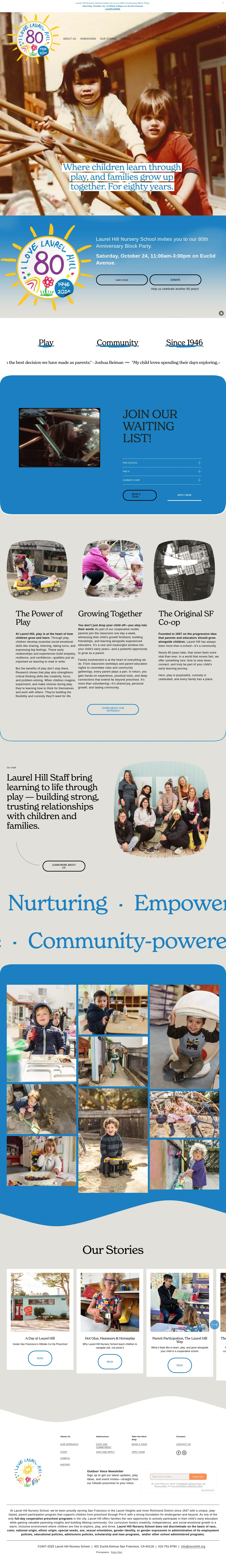 Screenshot of Laurel Hill Nursery School at desktop width