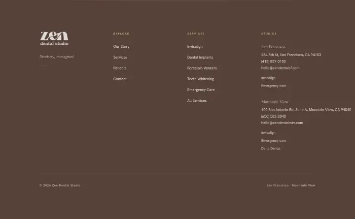 Footer on Zen Dental Studio