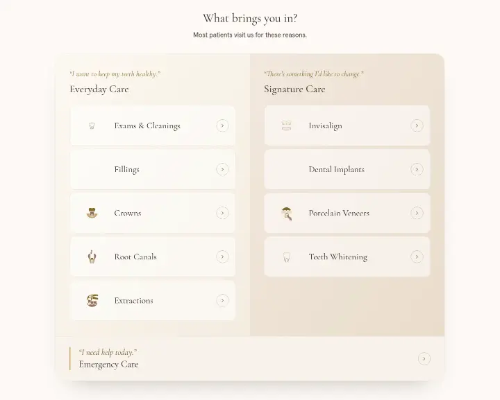 What brings you in? on Zen Dental Studio