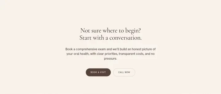 Call to action on Zen Dental Studio