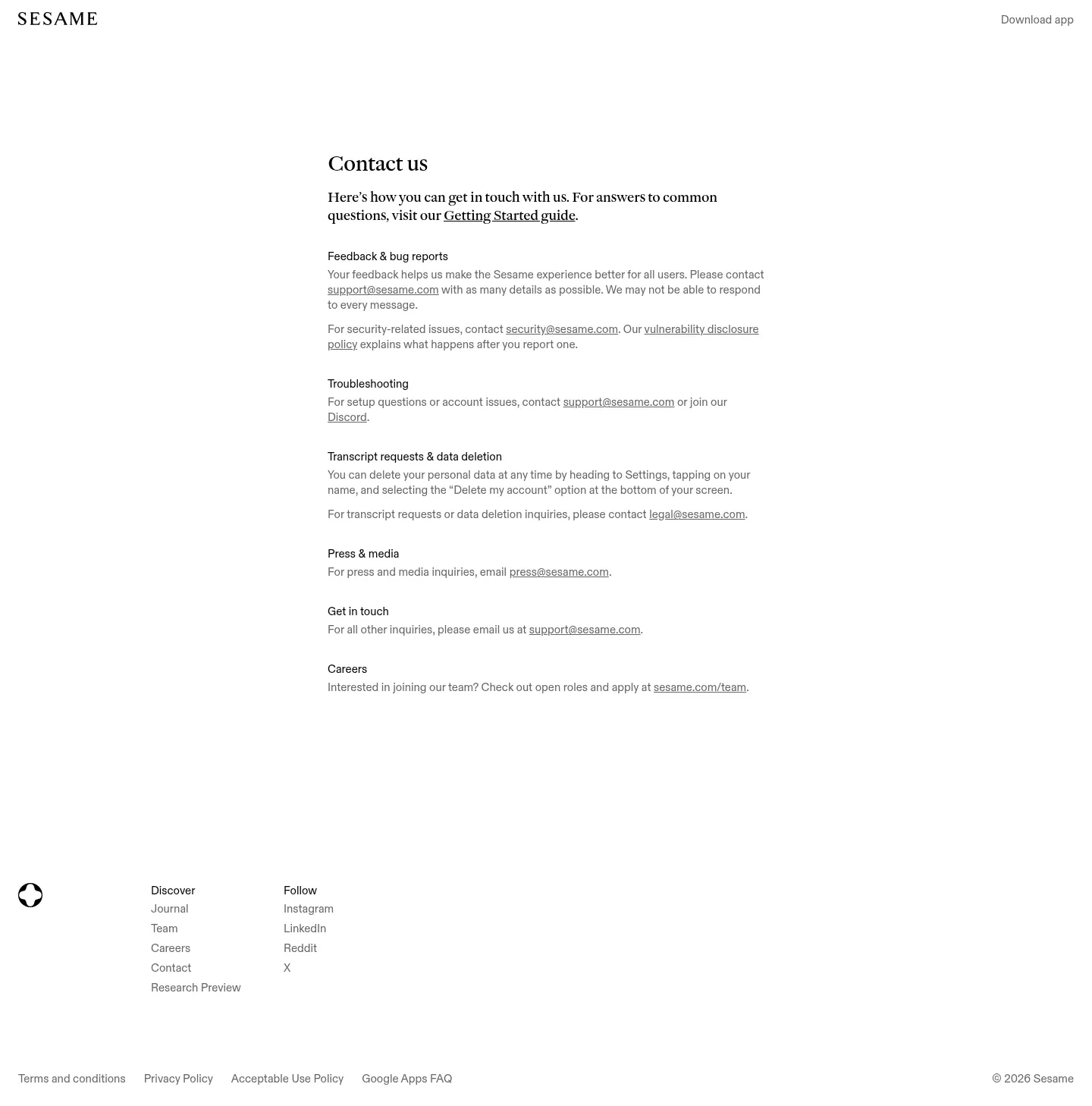 Screenshot of Sesame at desktop width