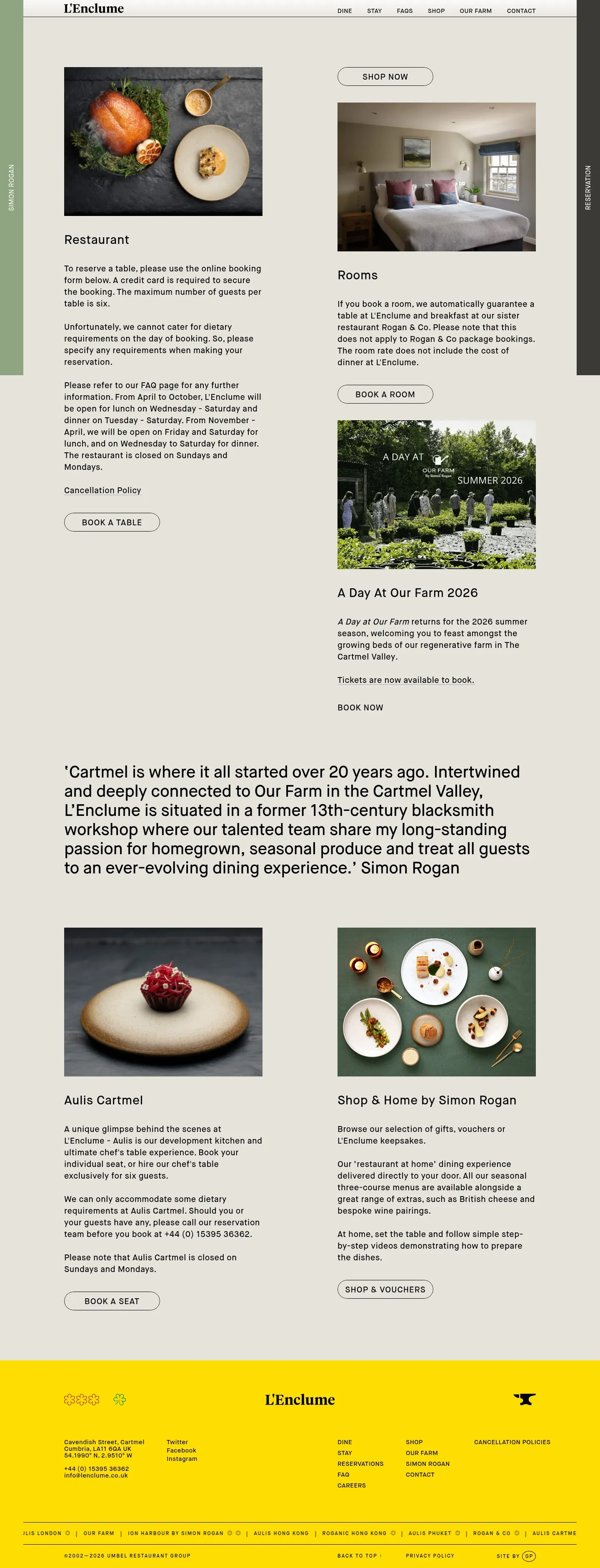 Screenshot of L'Enclume at desktop width