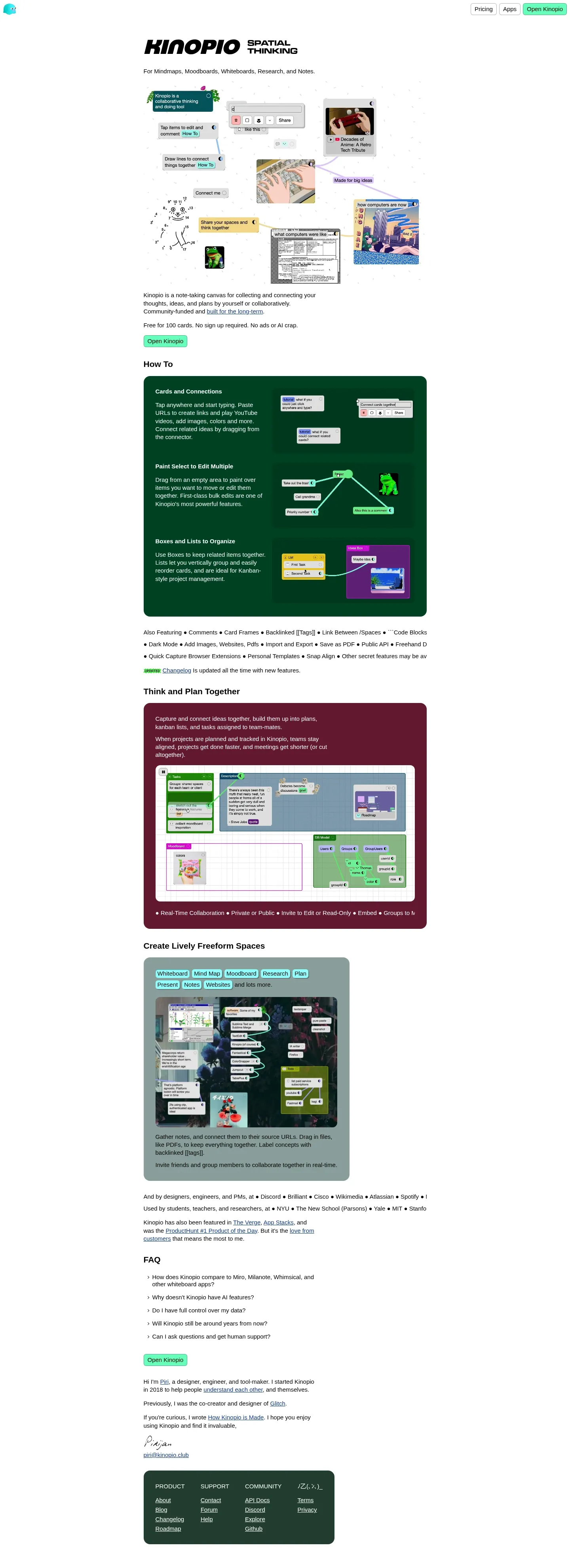 Screenshot of Kinopio at desktop width