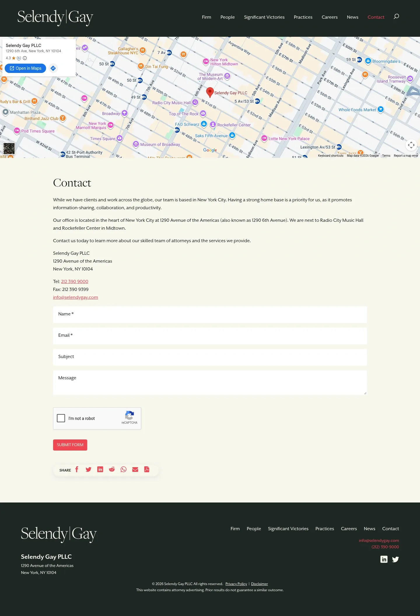 Screenshot of Selendy Gay at desktop width