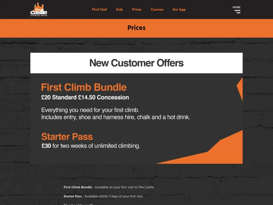 The Castle Climbing Centre — Pricing