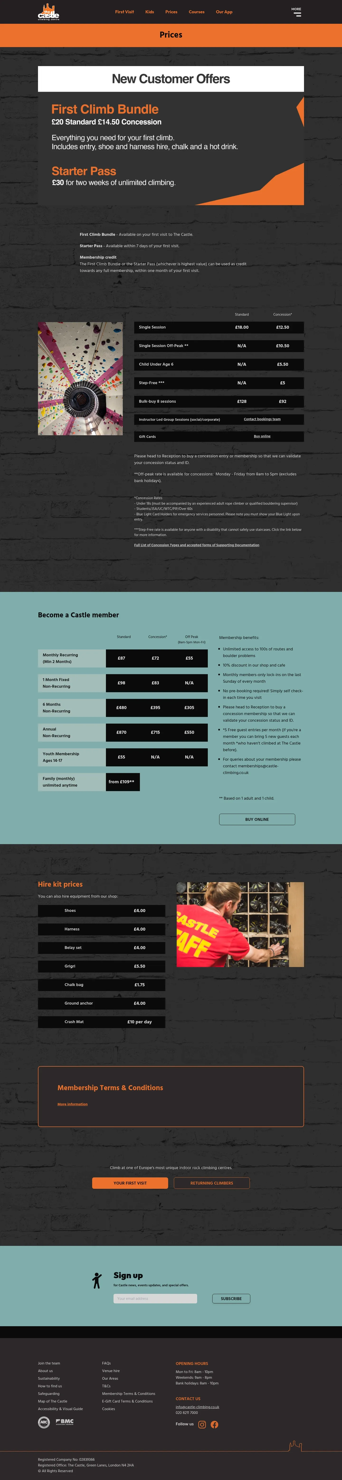 Screenshot of The Castle Climbing Centre at desktop width