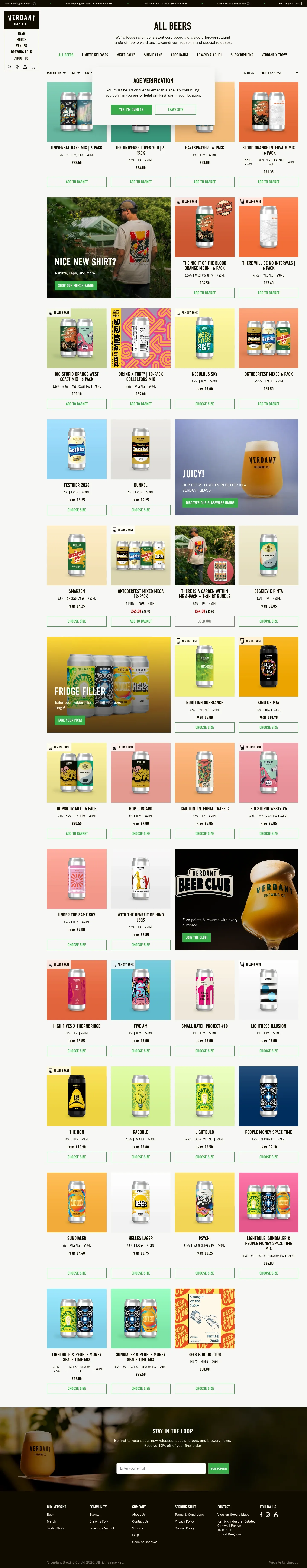 Screenshot of Verdant Brewing Co at desktop width