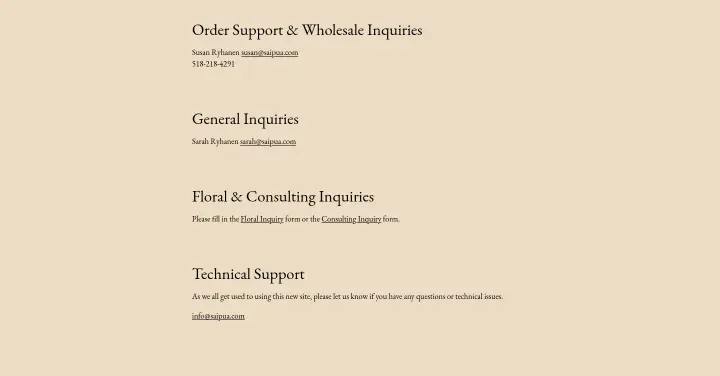 Order Support & Wholesale Inquiries on Saipua