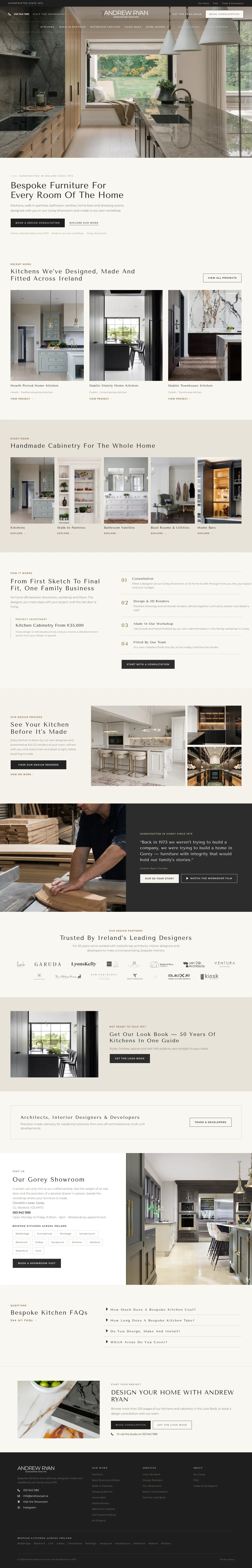 Screenshot of Andrew Ryan Bespoke Kitchens at desktop width