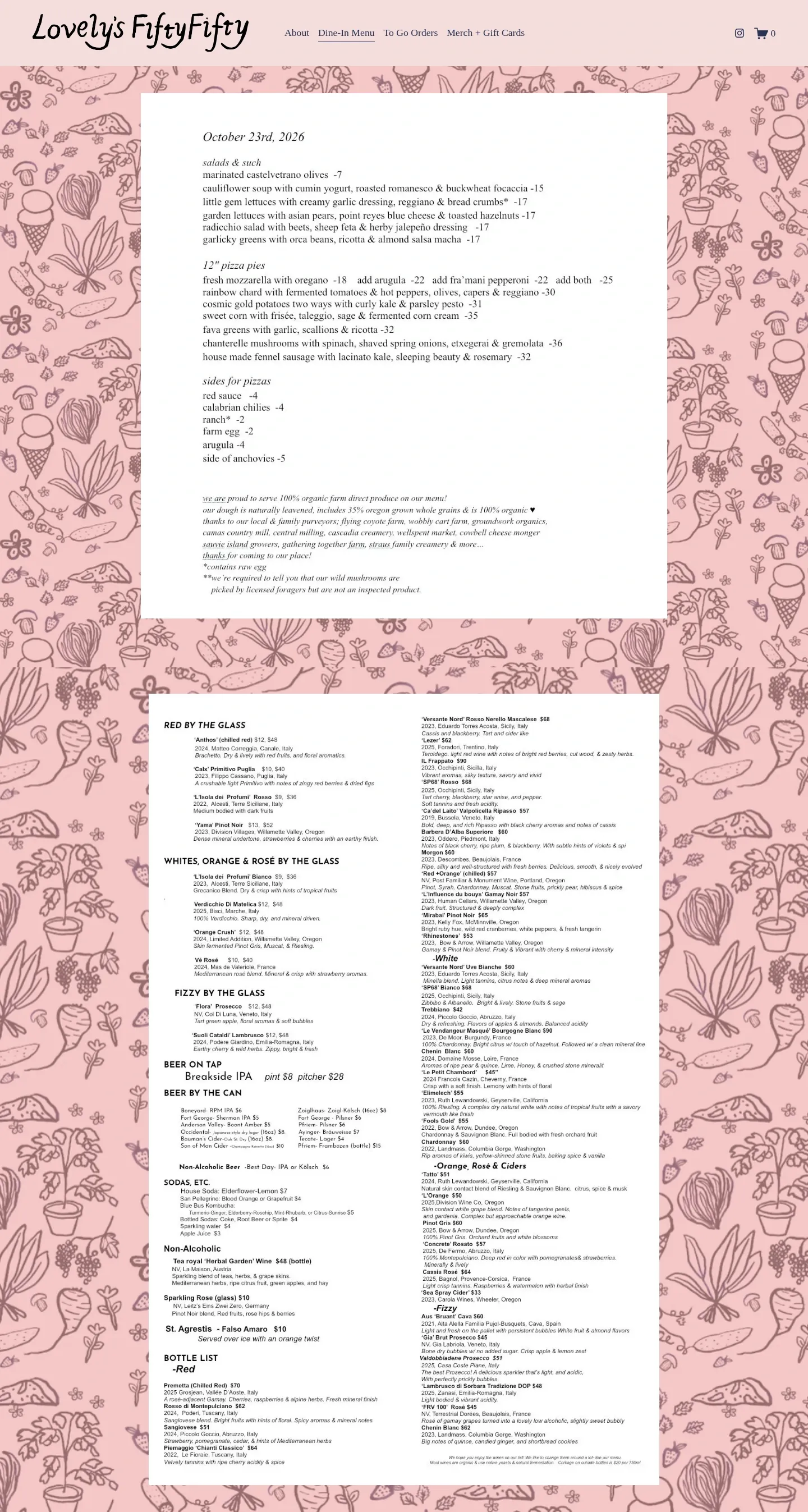 Screenshot of Lovely's Fifty Fifty at desktop width