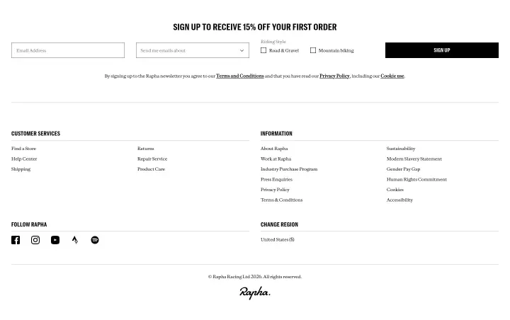 Footer on Rapha