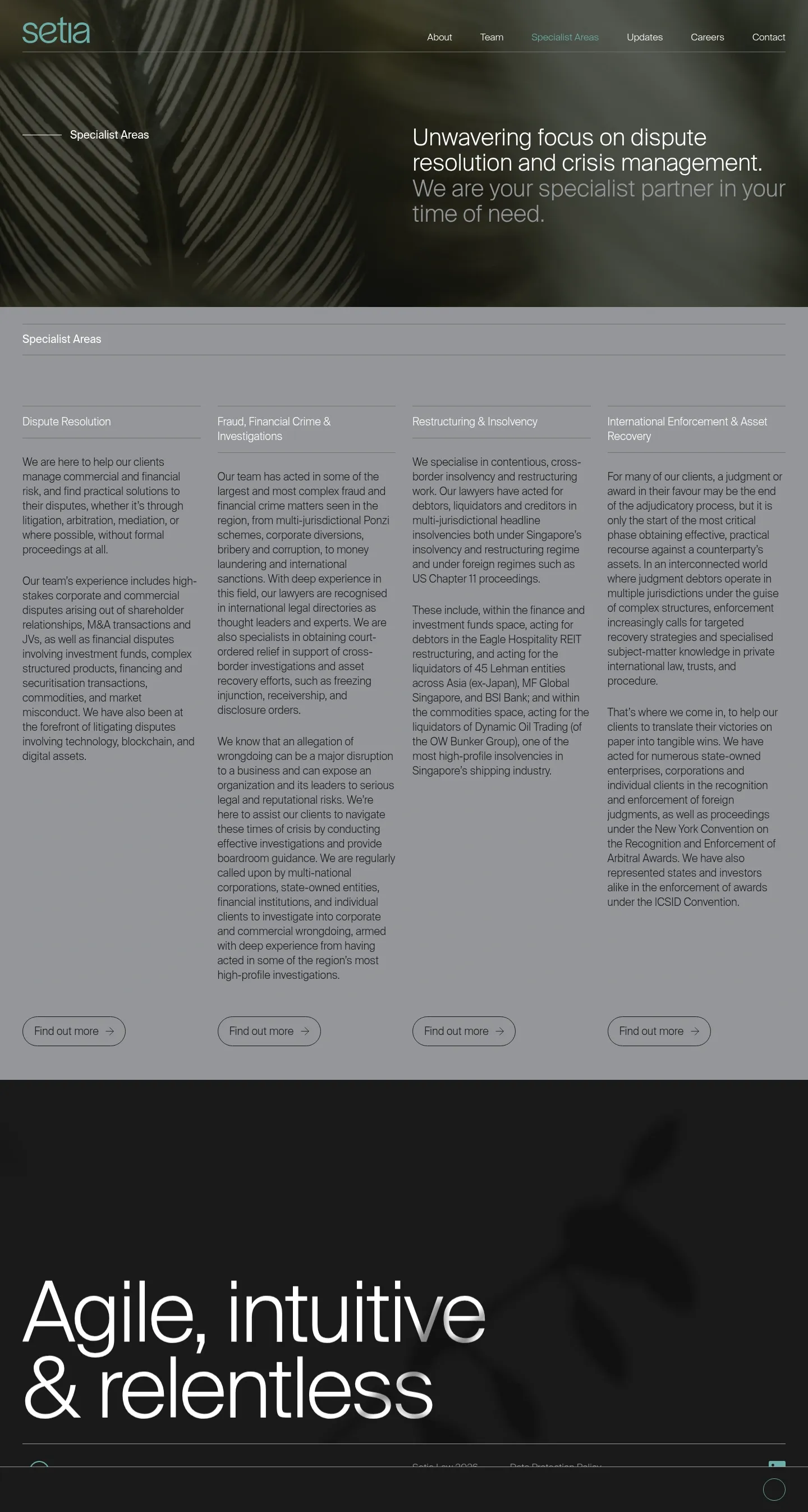 Screenshot of Setia Law at desktop width