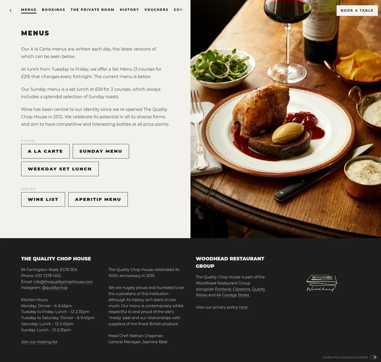 Screenshot of The Quality Chop House at desktop width