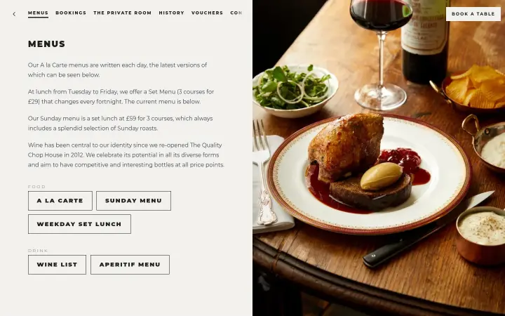 Menus on The Quality Chop House
