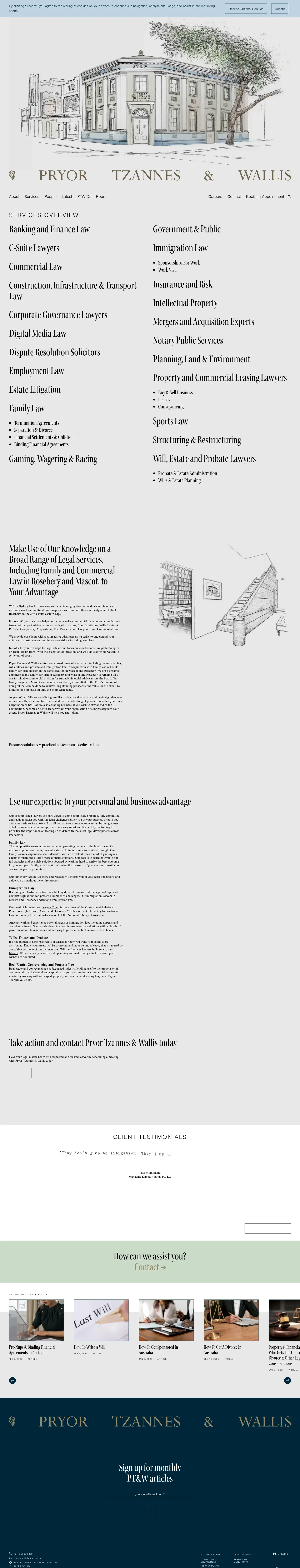 Screenshot of Pryor Tzannes & Wallis at desktop width