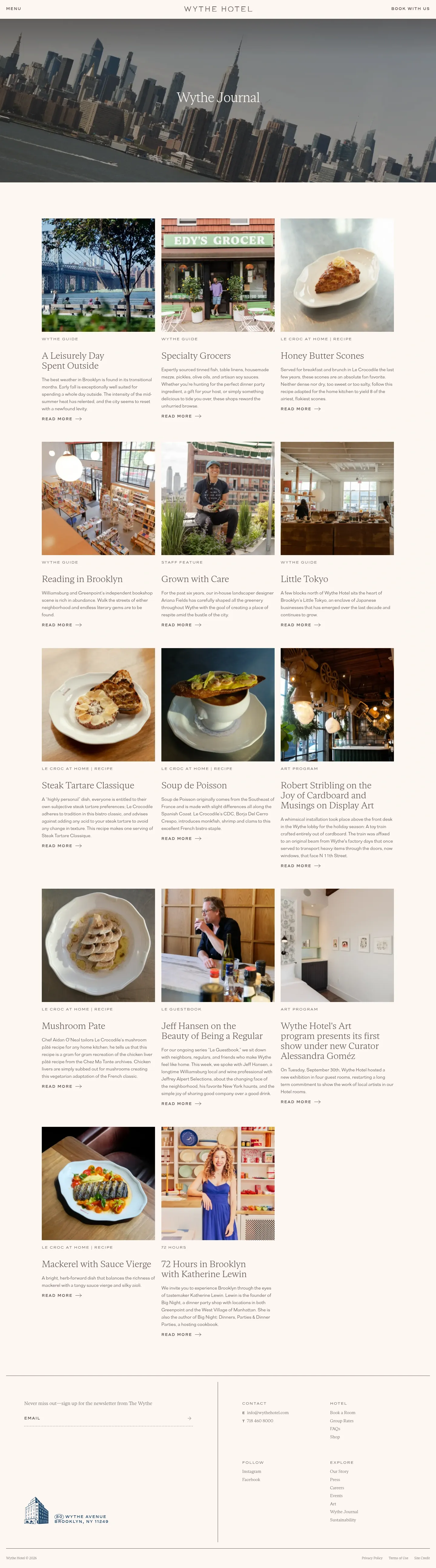 Screenshot of Wythe Hotel at desktop width