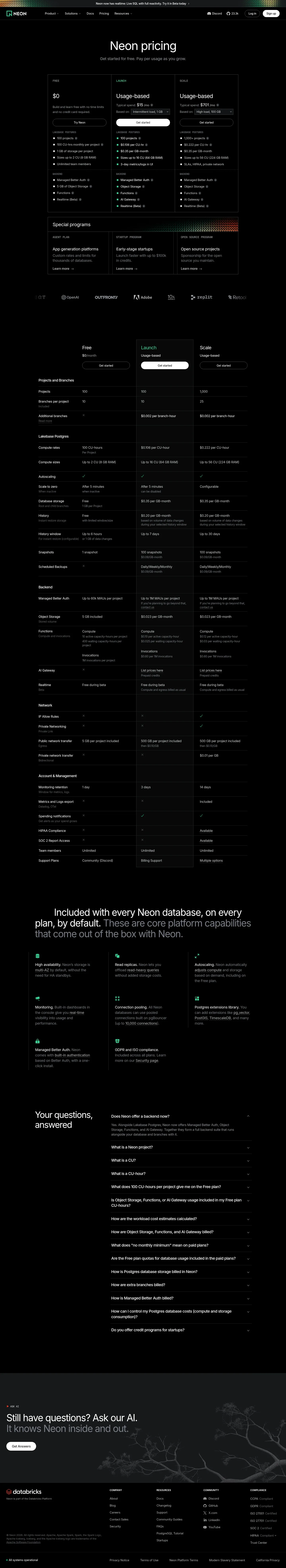 Screenshot of Neon at desktop width