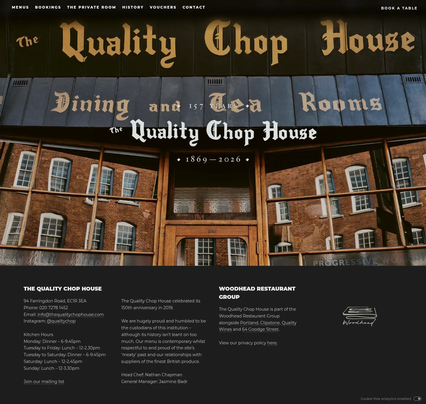 Screenshot of The Quality Chop House at desktop width