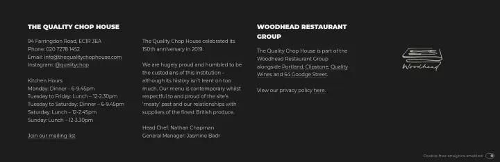Footer on The Quality Chop House
