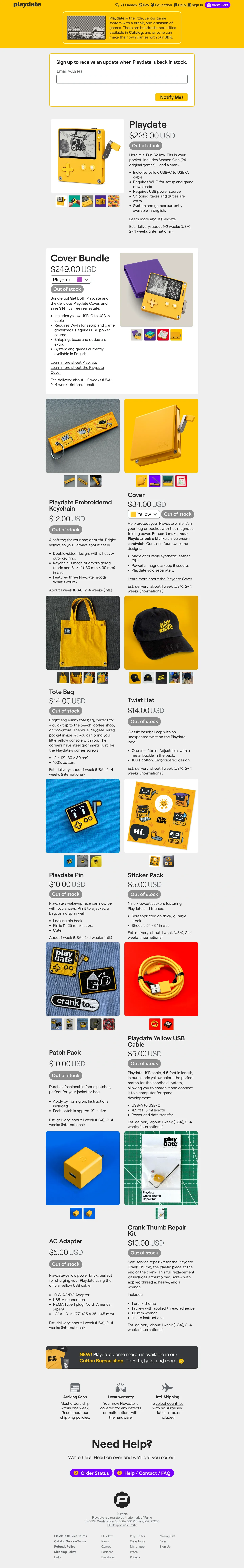 Screenshot of Playdate at desktop width