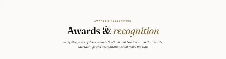 Awards & recognition on Borthwick Decorators