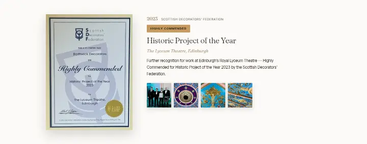 Historic Project of the Year on Borthwick Decorators