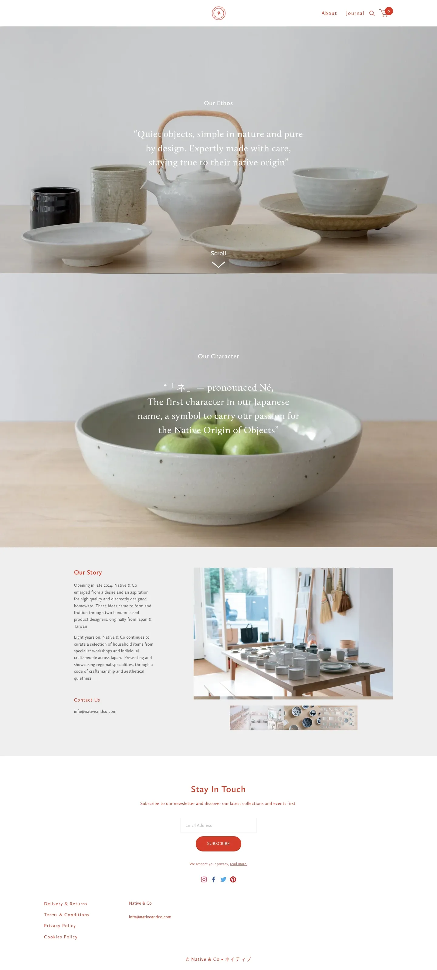 Screenshot of Native & Co at desktop width