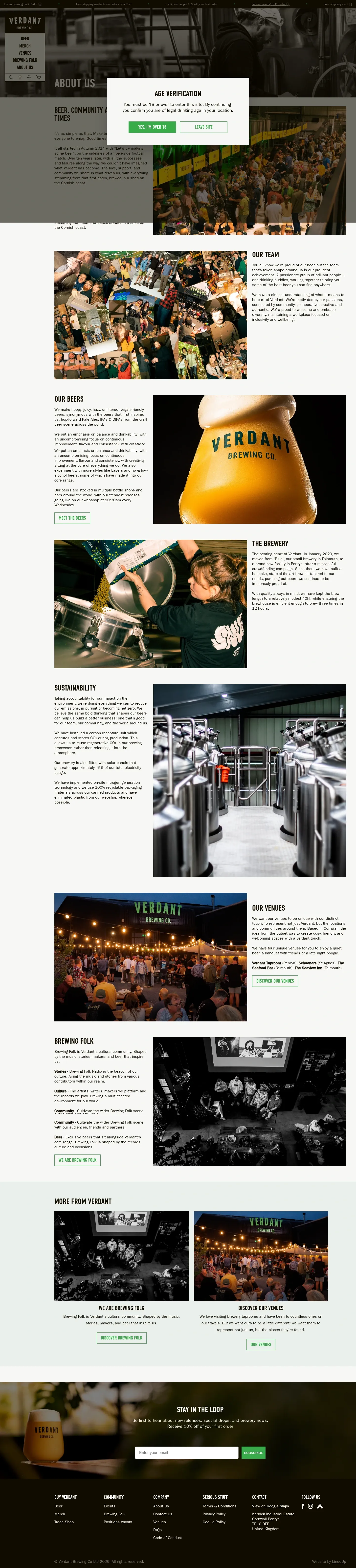 Screenshot of Verdant Brewing Co at desktop width
