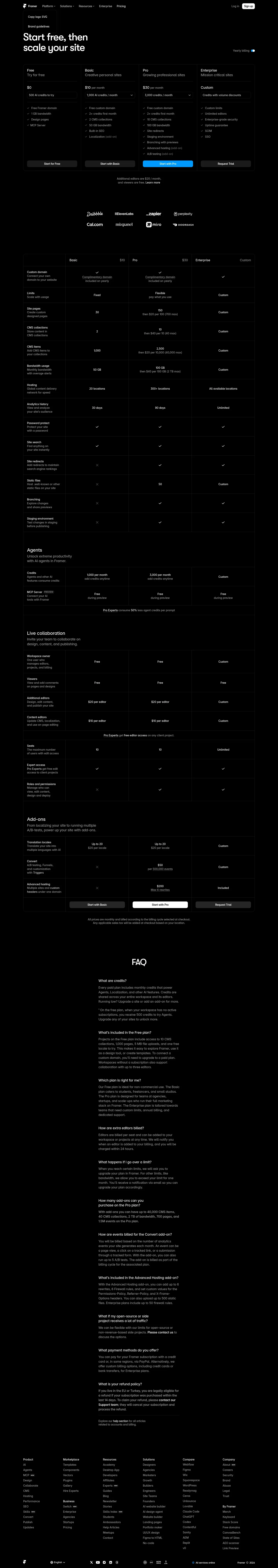 Screenshot of Framer at desktop width