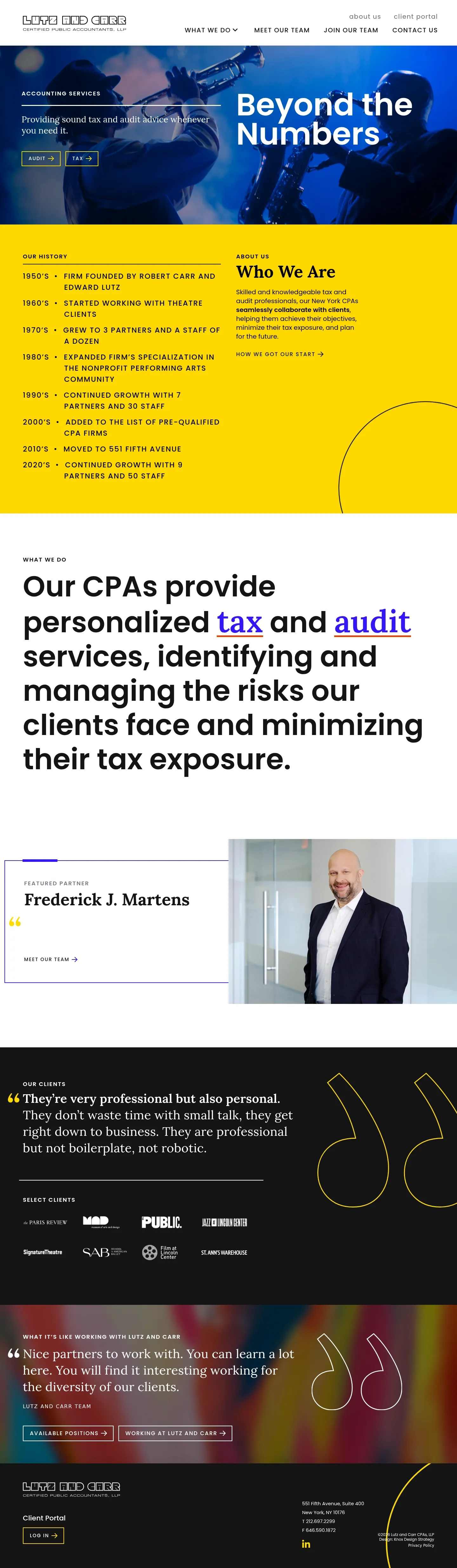 Screenshot of Lutz and Carr CPAs at desktop width