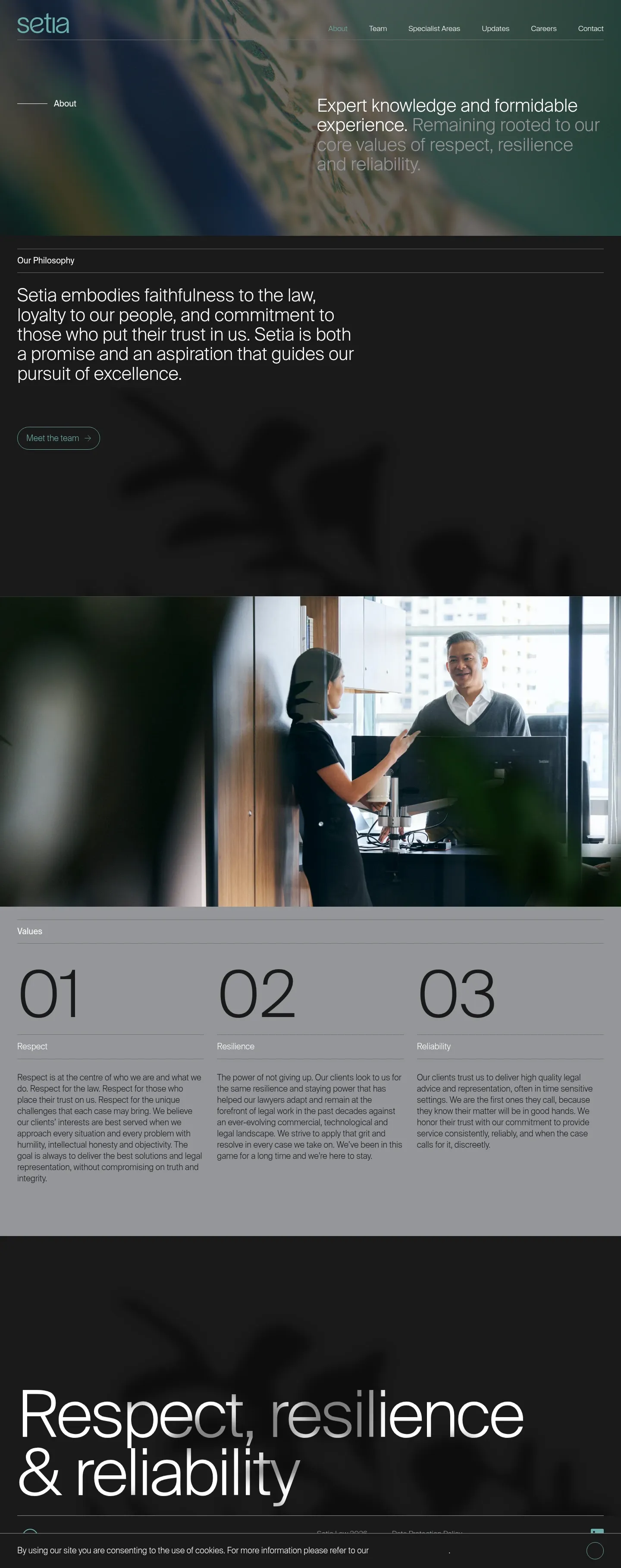 Screenshot of Setia Law at desktop width