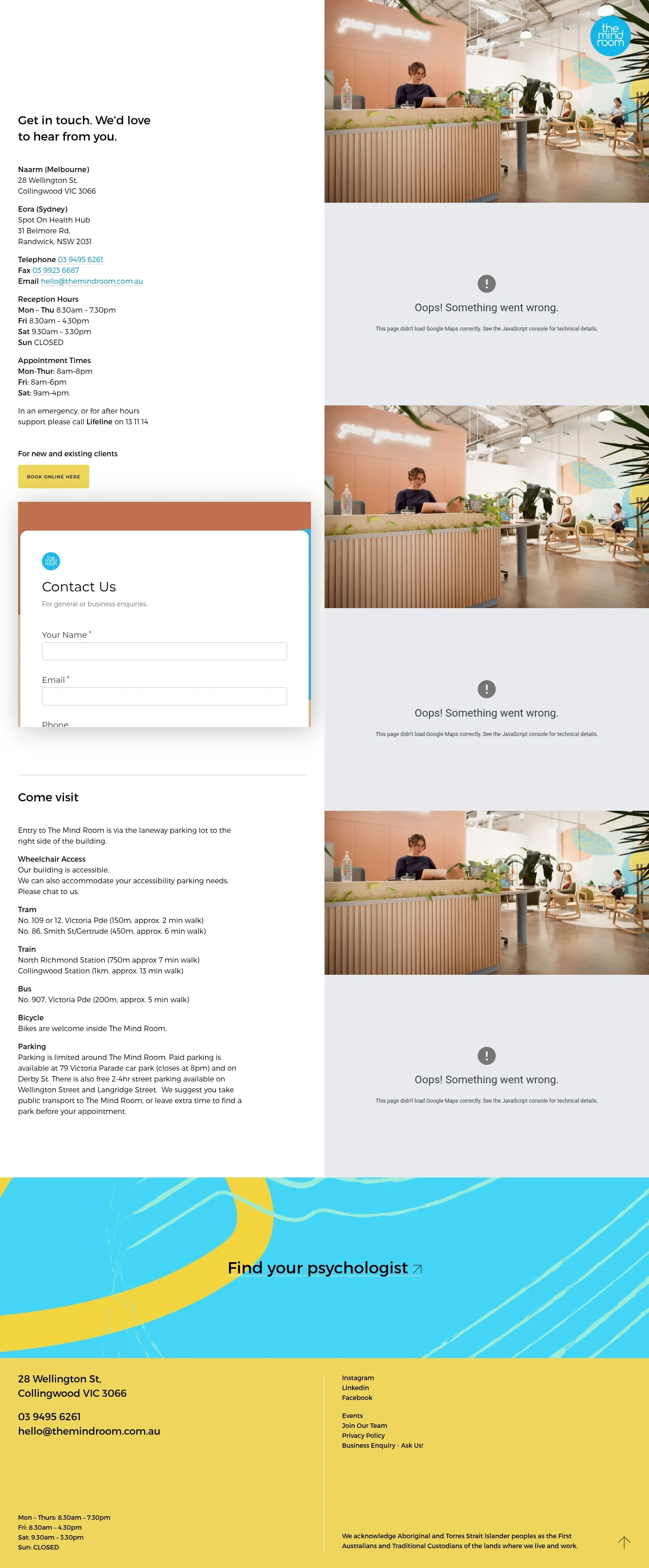 Screenshot of The Mind Room at desktop width