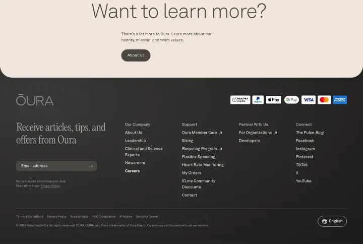 Footer on Oura
