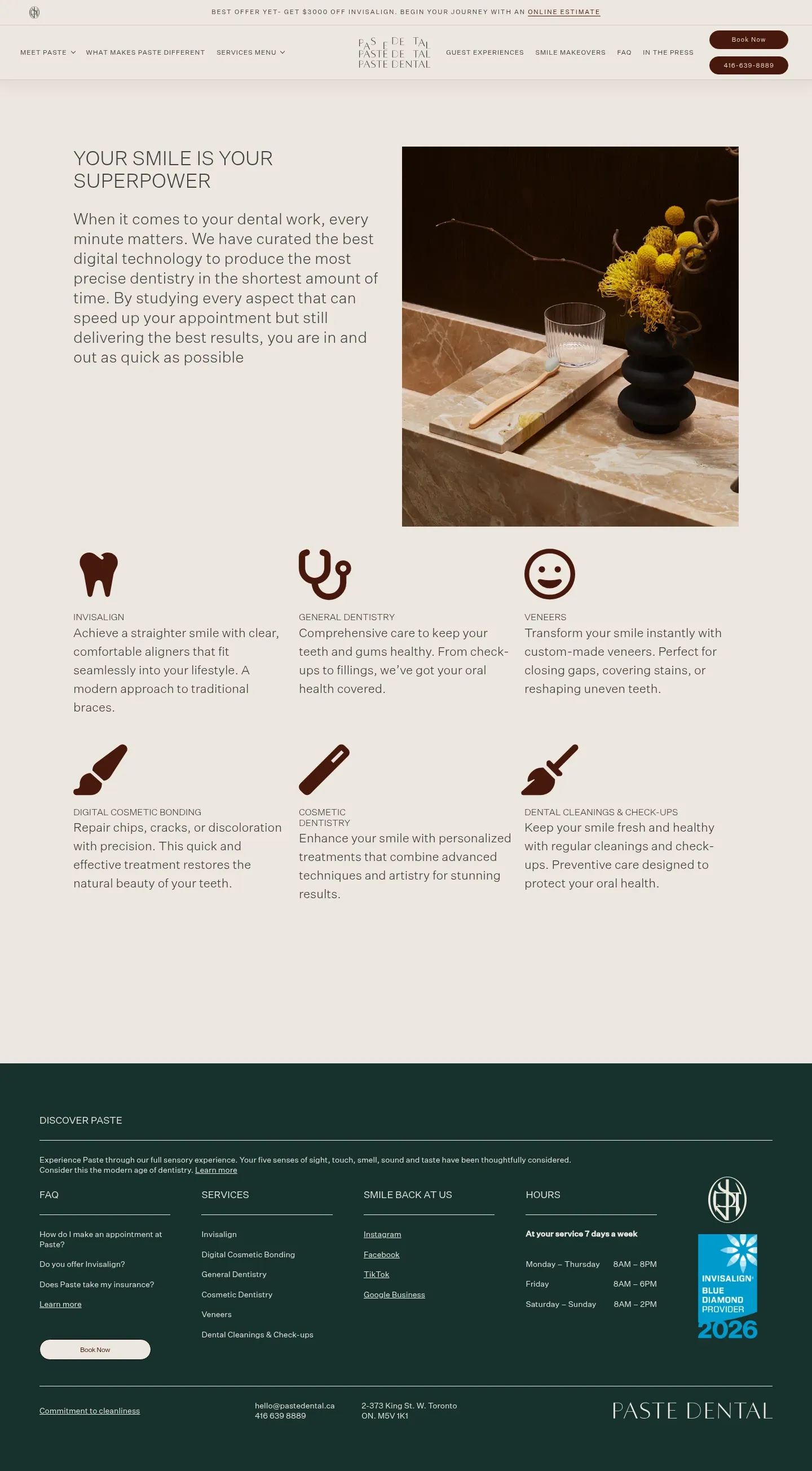 Screenshot of Paste Dental at desktop width