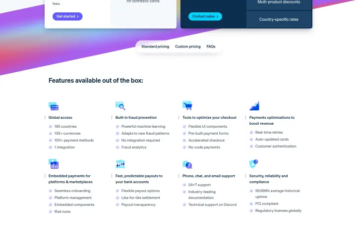 Features available out of the box on Stripe