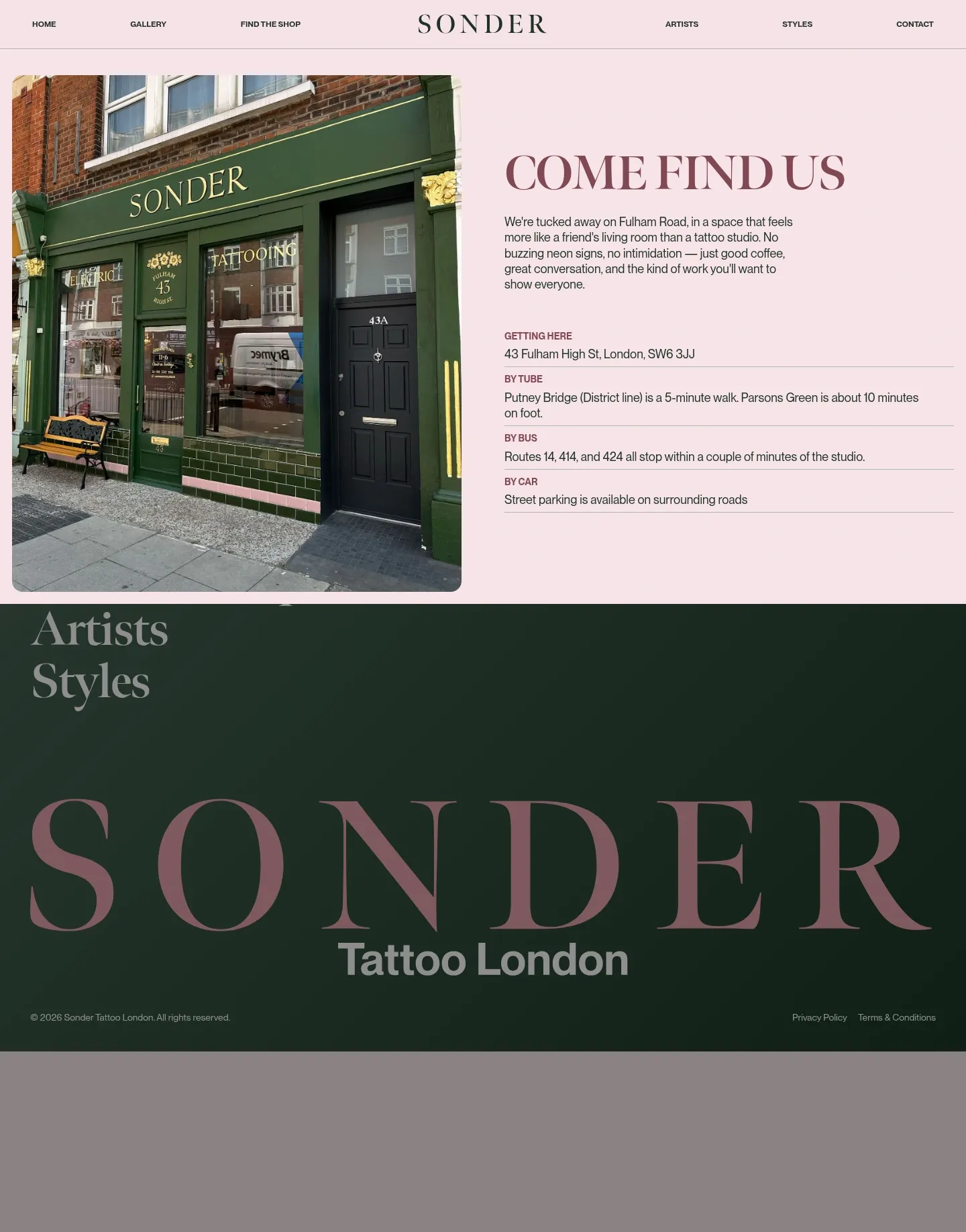 Screenshot of Sonder Tattoo at desktop width