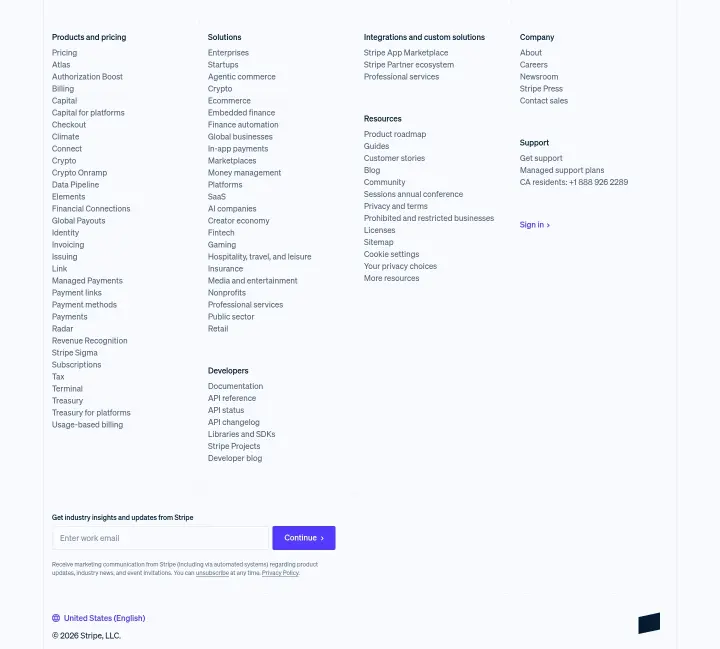 Footer on Stripe