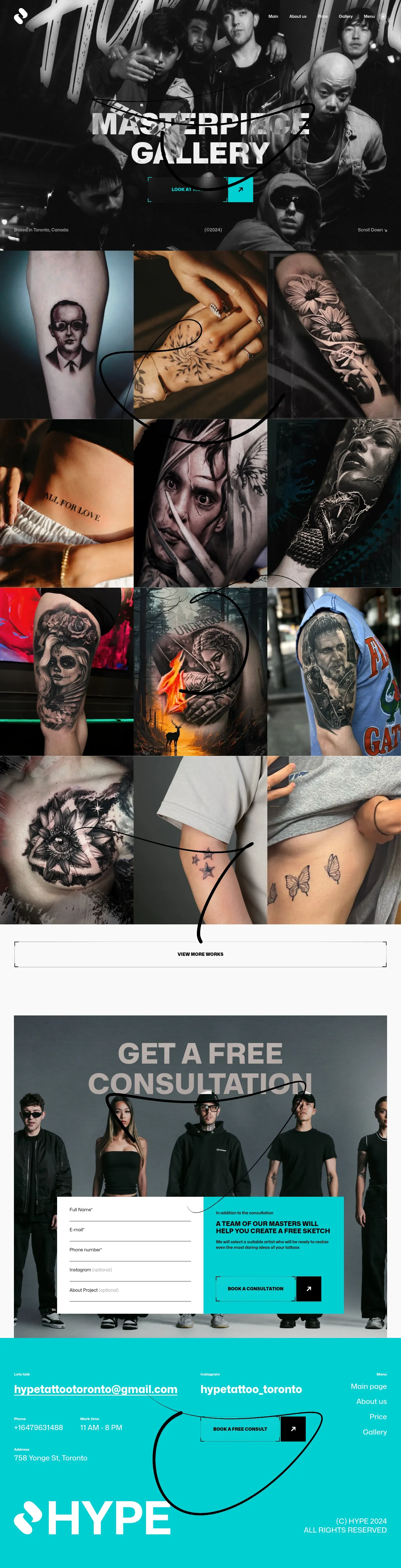 Screenshot of Hype Tattoo at desktop width