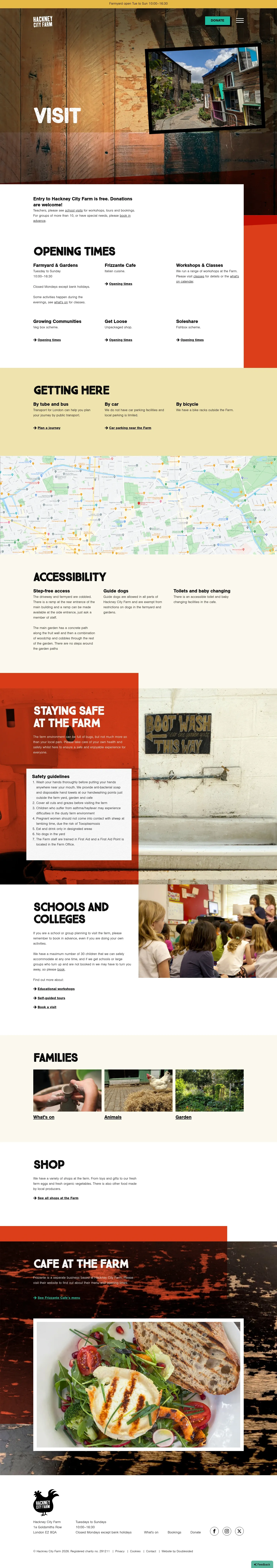 Screenshot of Hackney City Farm at desktop width
