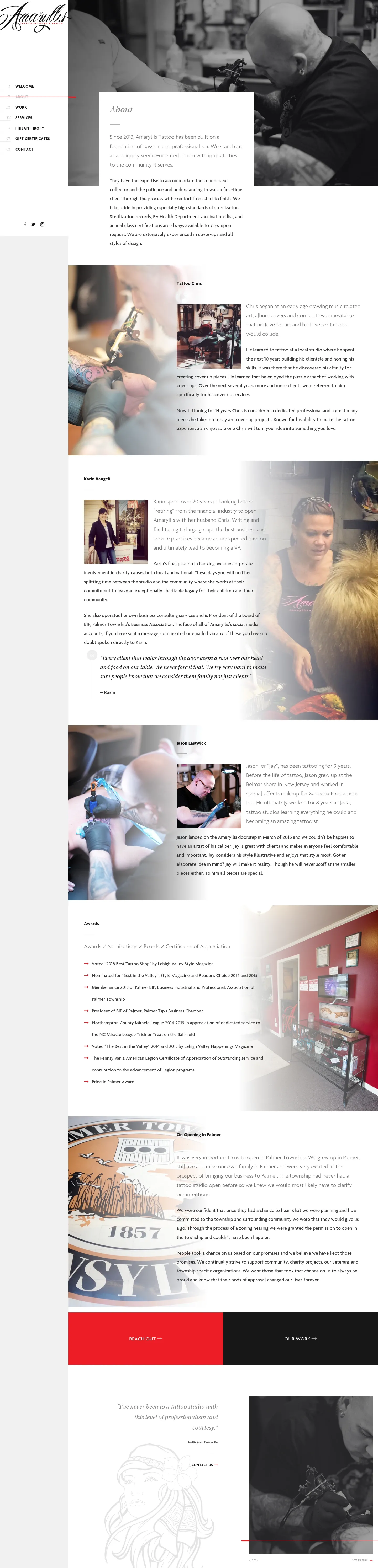Screenshot of Amaryllis Tattoo Artistry & Design at desktop width