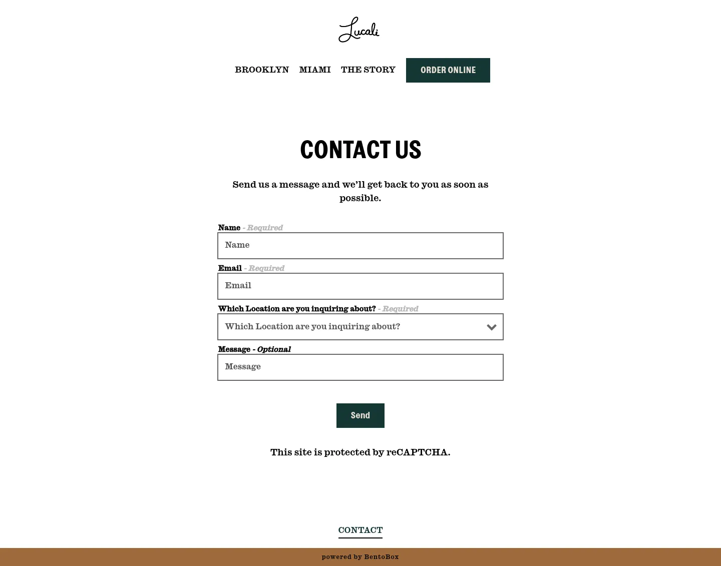 Screenshot of Lucali at desktop width