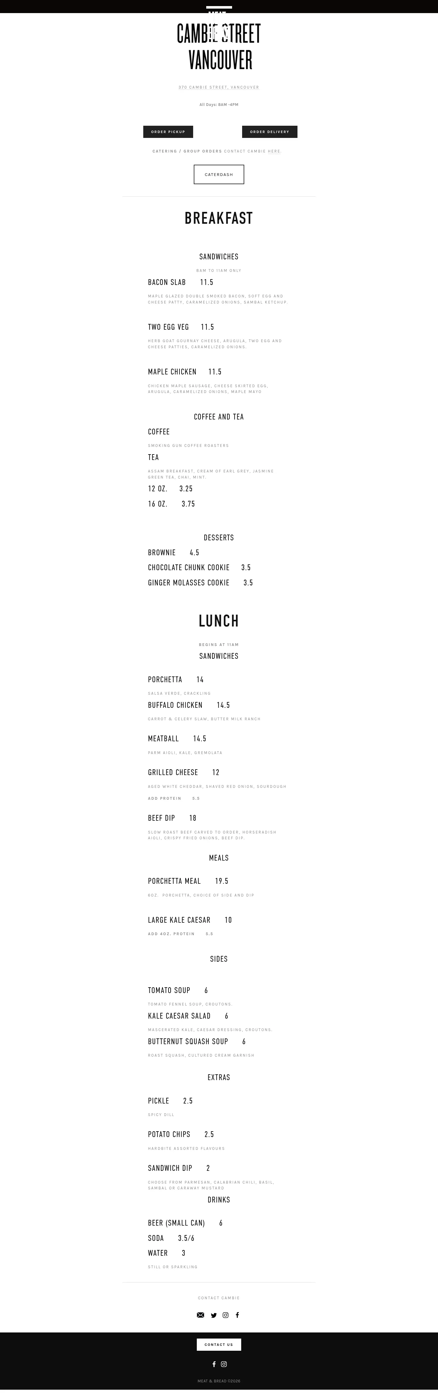 Screenshot of Meat & Bread at desktop width