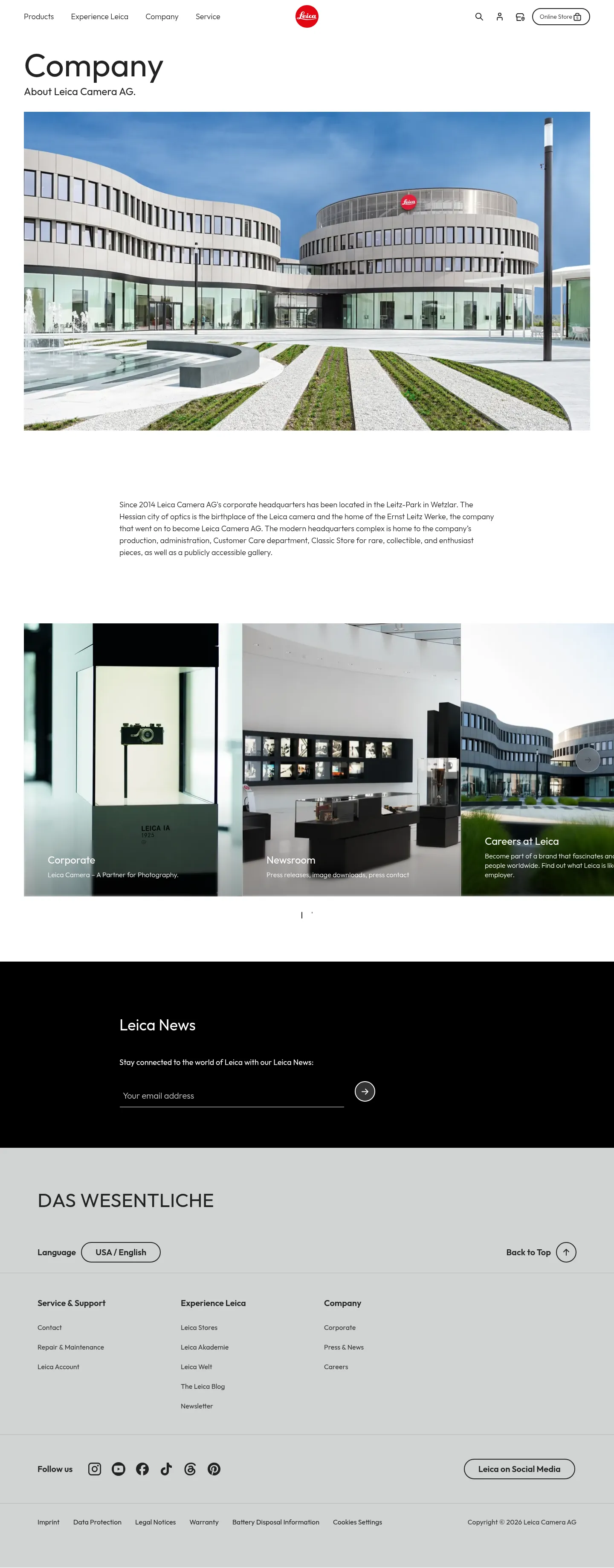 Screenshot of Leica Camera at desktop width