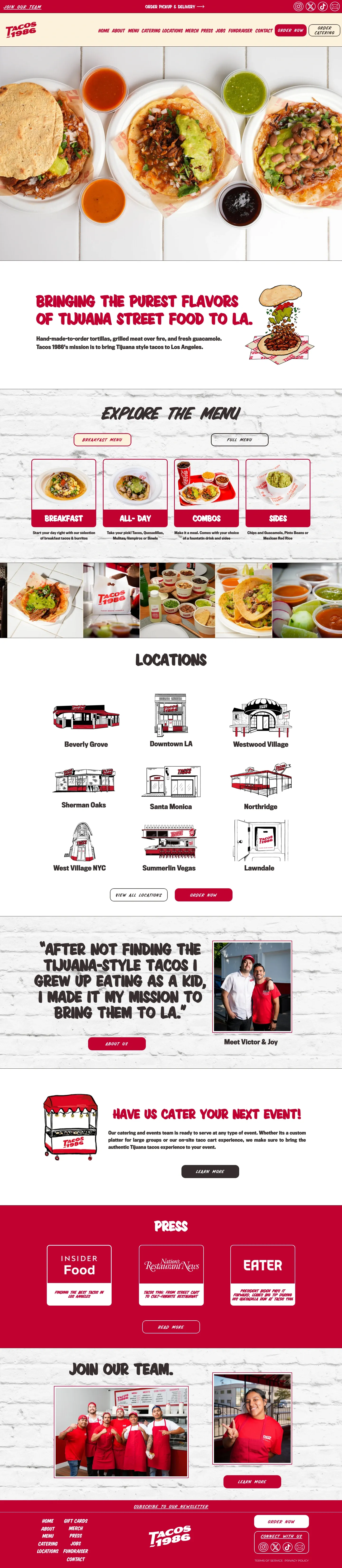 Screenshot of Tacos 1986 at desktop width