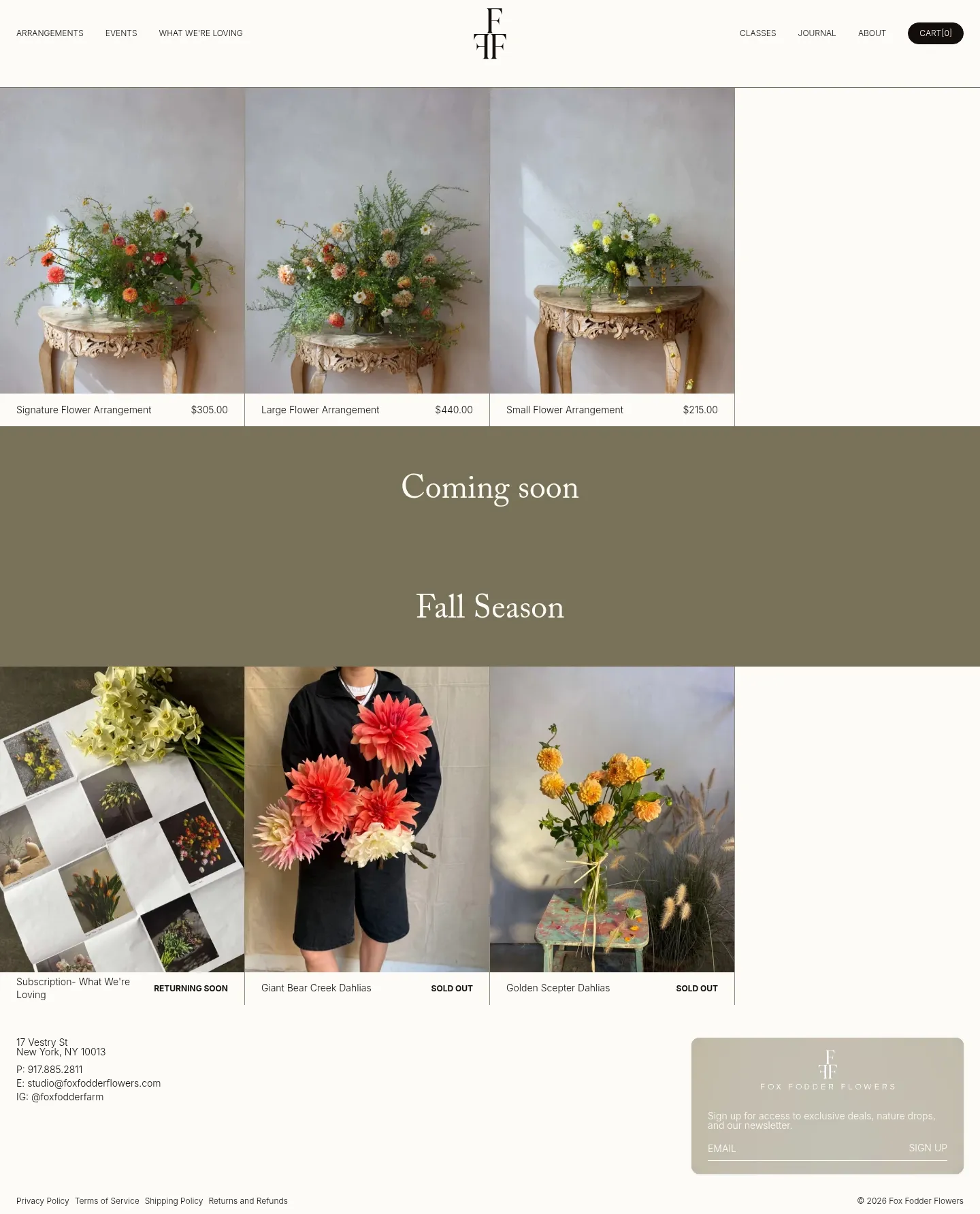 Screenshot of Fox Fodder Flowers at desktop width