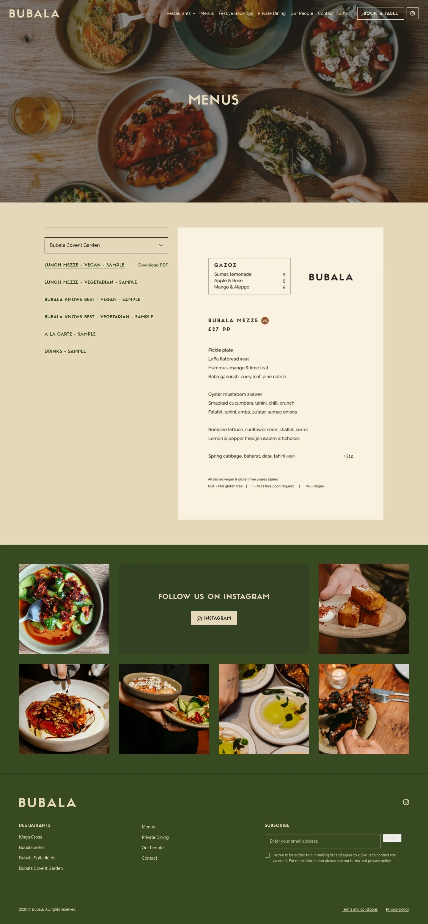 Screenshot of Bubala at desktop width