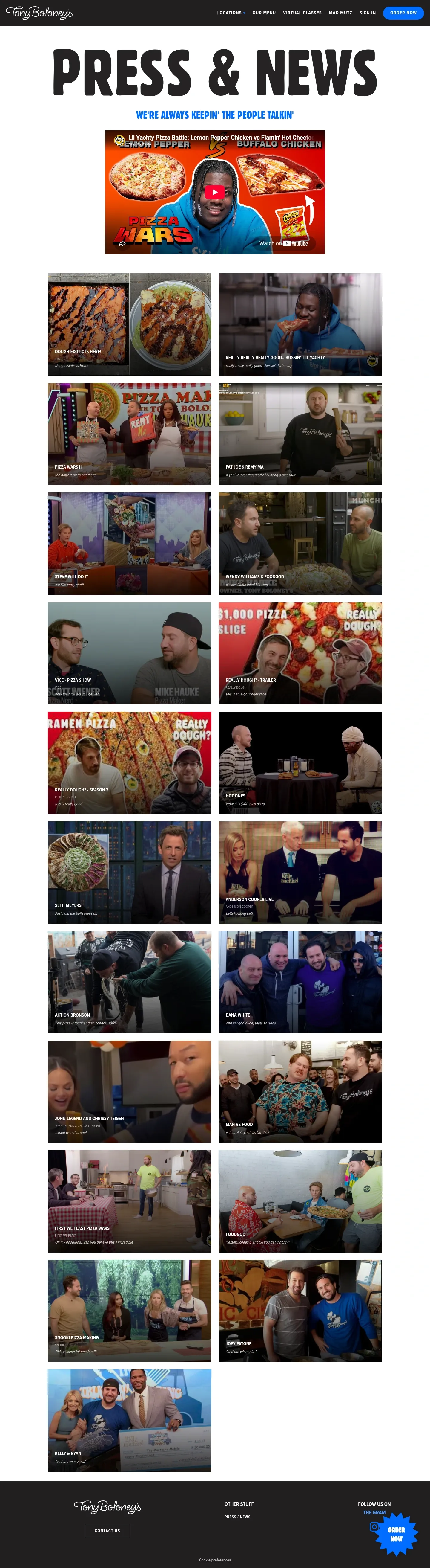 Screenshot of Tony Boloney's at desktop width