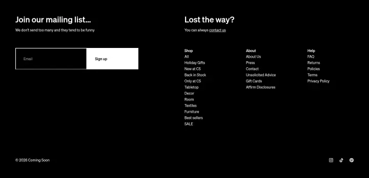 Footer on Coming Soon