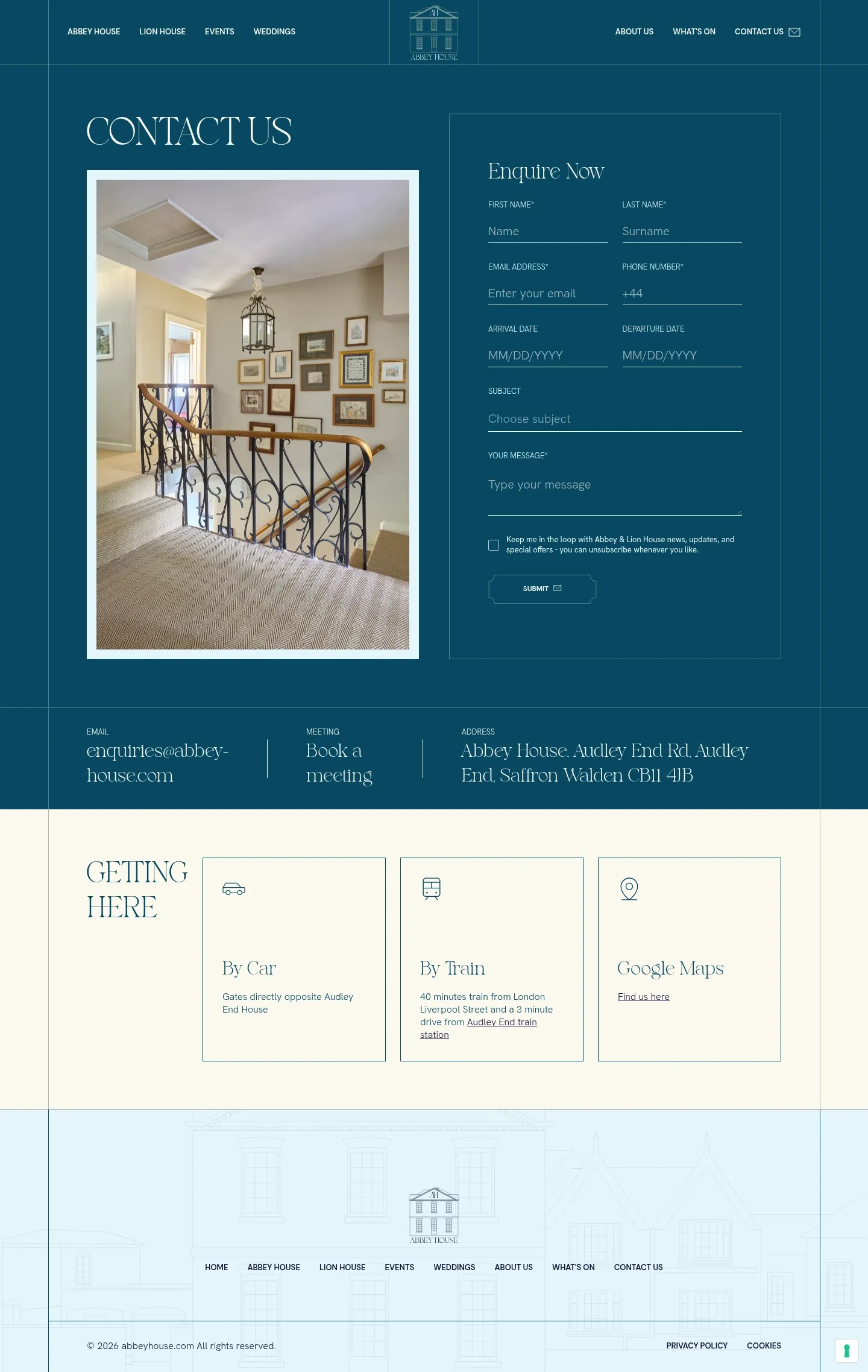 Screenshot of Abbey House at desktop width